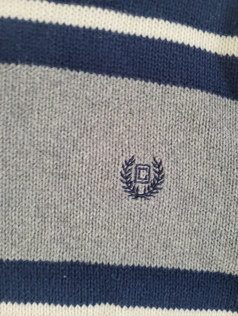 Chaps Men's Gray, Navy & White Striped Crewneck Sweater